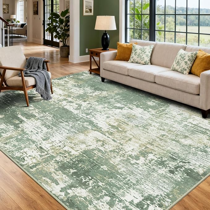 RELEANY Washable Area Rugs 6'x8' Non-Slip Modern Abstract Soft for Living Room Entryway Bedroom Nursery, Print Pattern, Light Green/Yellow