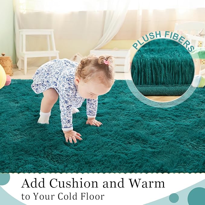 BENRON Soft Area Rugs for Living Room Bedroom Washable, Fluffy Rugs for Kids Children Girls Boys Room Decor, 3x5 Throw Rug for Nursery Kitchen Dining Table, Indoor Floor Carpets, Teal Green