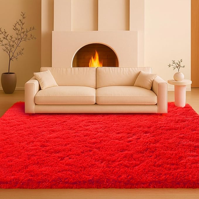 6x9 Rugs for Living Room, Rugs for Bedroom, Plush Fluffy Carpet, Non-Slip Upgrade Red Rug, Suitable for Kids Dorm Home Decor Aesthetics.
