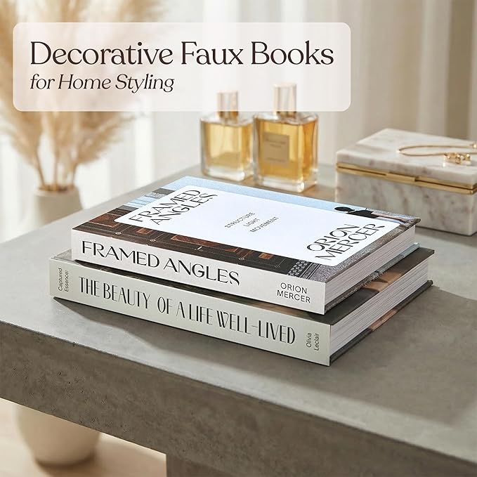 MESMOS Set of 2 Decorative Coffee Table Books, Interior Design Faux Storage Boxes for Bookshelf & Living Room Home Decor, Hardcover Fake Books for Decoration, Modern Photography & Lifestyle Series