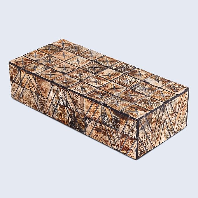 Handicrafts Home Decorative Storage Box 10x4.5 – Remote Control Holder, Jewelry Organizer, Modern Decorative Box with Lid, Boho Chic Home Décor Accent, Vintage Memory Box for Living Room Shelf Décor