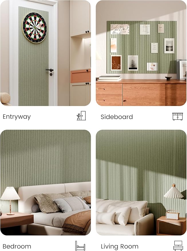 Bumusty Large Cork Board Alternative-48 x 36" Felt Bulletin Board Tiles, with 30 Pushpins, 70 Adhesive Tabs, Fine-Stripe 12-Pack, Cork Boards for Office Push Pin Board Felt Board-Sage