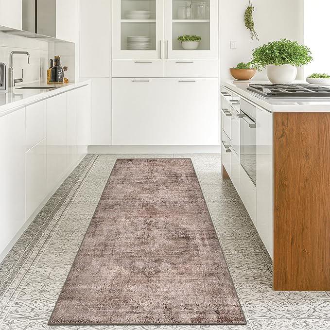 Hazo Haus Terracotta 2x6 Hallway Runner Rug, Non-Slip & Machine Washable Red Brown Rugs for Kitchen, Bathroom, Entrance Indoor, Low Pile & Soft Stain Resistant Farmhouse Decor