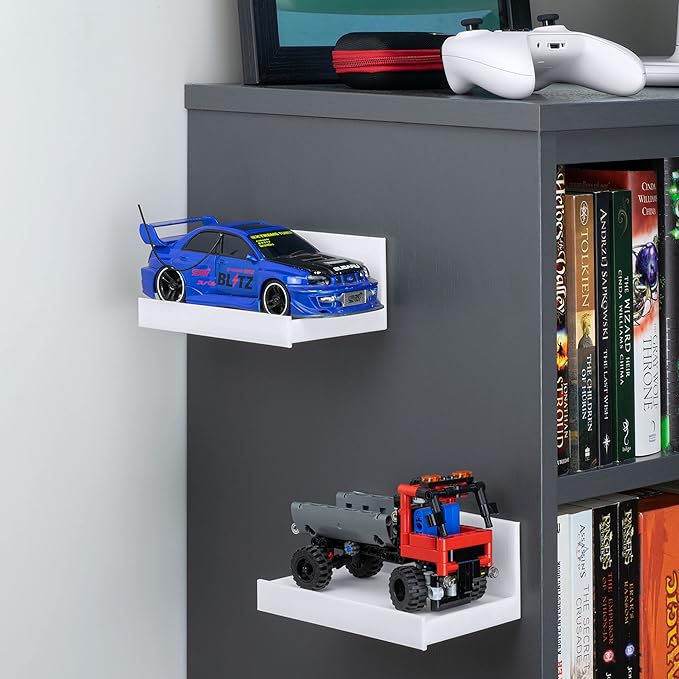 5.4" Adhesive Small Floating Shelf for Speakers, Books, Plants, Cameras, Toys, Decor & More, Screwless Wall Shelves, Easy to Install, By Brainwavz (SHELF180, White)