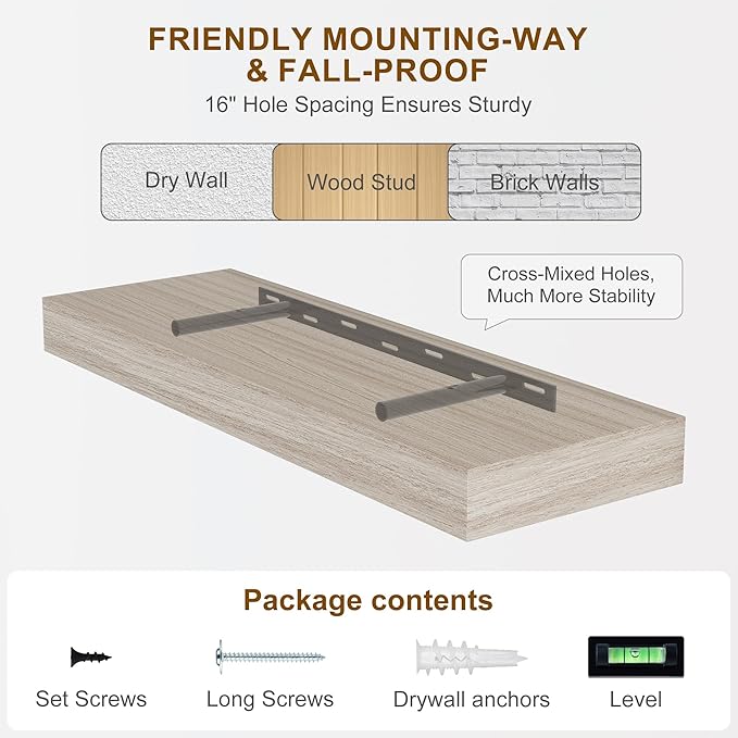 Fun Memories 55 Inch Fireplace Mantel - Long Floating Shelf, Wall Mounted Farmhouse Display with Invisible Heavy Duty Metal Bracket, 2 Pack, Grey