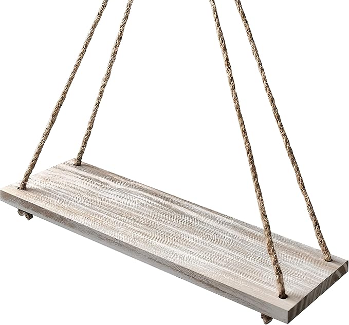 17 x 5 inch Wall Hanging Floating Shelves, Distressed Wood Farmhouse Organizer, Rustic Home Décor for Living Room Bathroom Bedroom Kitchen Apartment, Set of 3, Wash White
