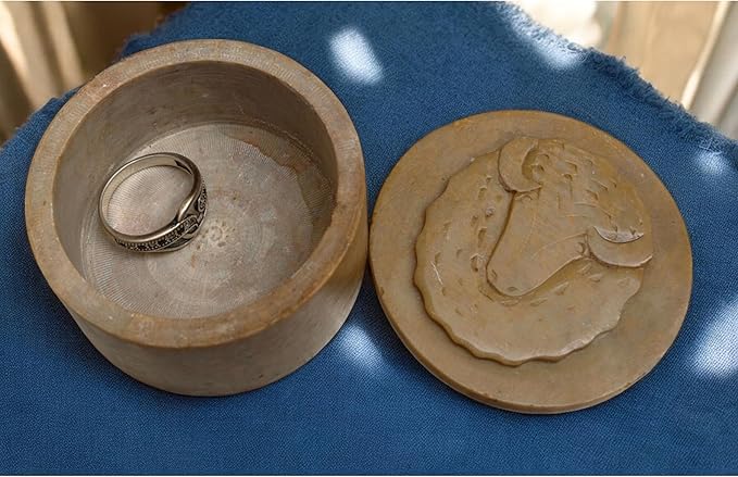 Soapstone Round Small Jewelry Box 2.25X1.5 inch, Hand Carved Designer, Makeup Organizer,Storage Box,Trinket Box, Ring Box, Jewelry Holder Organizer, Gifts for Women,Birthday Gift