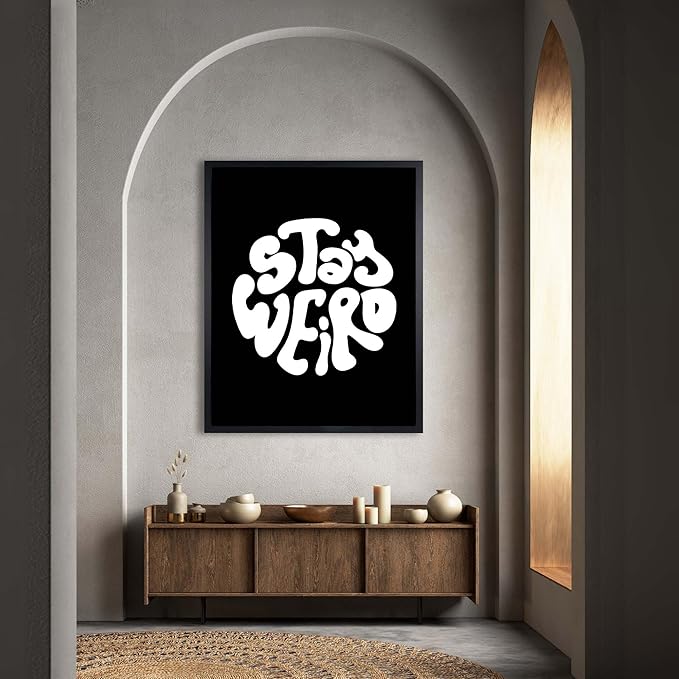 InkFlow Posters Stay Weird Poster - Bold Typography Art - Playful Minimal Graphic Design - Modern Home Wall Decor Accent - Quote Print - 16x20 Unframed Canvas Print