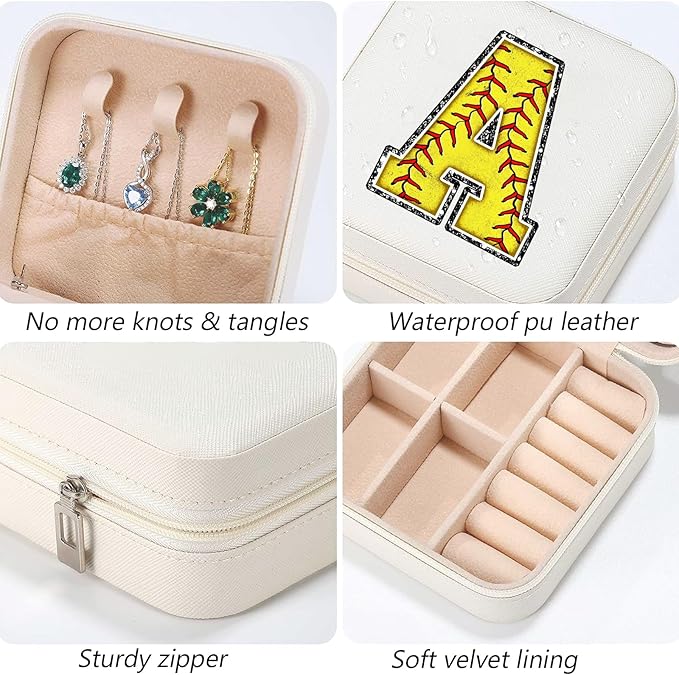 Softball Initial M Travel Jewelry Case,Valentine's Day Gift Softball Gifts for Teen Easter,Jewelry Box Personalized Softballs Accessories Letter Birthday Gifts for Players Coach Team Mom