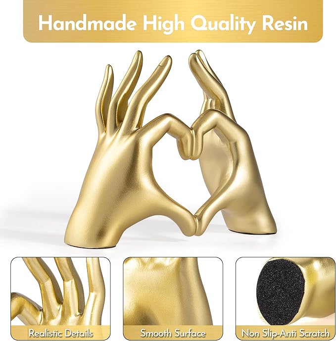 Gold Decor Living Room - Small Shelf Decor Aesthetic - Heart Hands Sculpture - Teen Girls Bedroom Knick Knacks - Cute Home Shelves Accent - Table Statue Love Decorations Gift (Gold (Open Hand), Small)