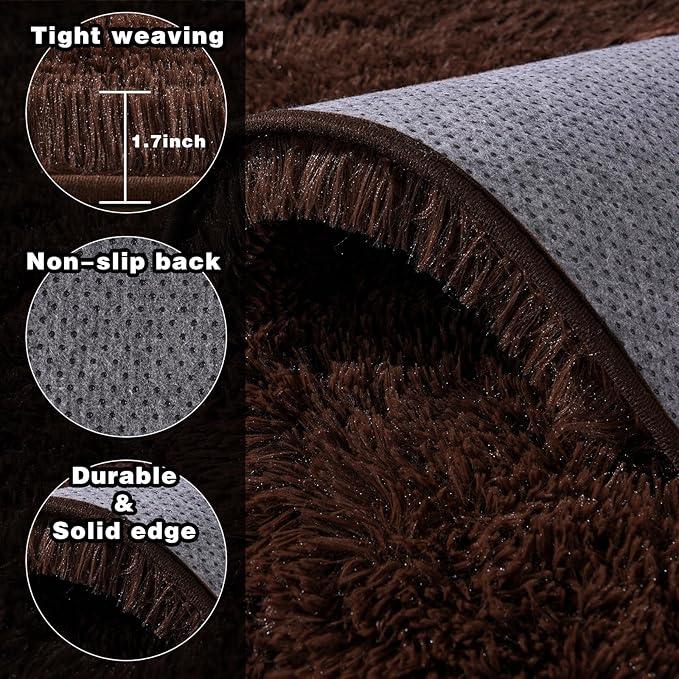 Ultra Soft Rugs for Living Room Bedroom, 5x7 Area Rugs for Living Room, Modern Shaggy Carpets Fuzzy Rug for Boys Girls Dorm Nursery Home Decor Aesthetic, Upgrade Non-Slip Durable, Brown