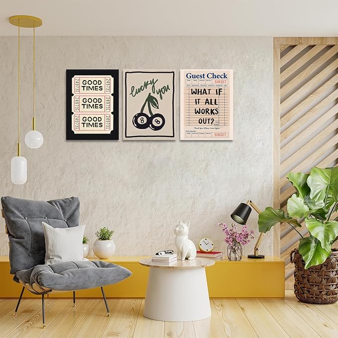 Dytila Framed What If It All Works Out Quote Wall Art Set of 3, Retro Good Times Trendy Pictures Wall Decor Lucky You Vintage Room Aesthetic Paintings, Prints for Bar Cart Apartment Decor 12x16 in