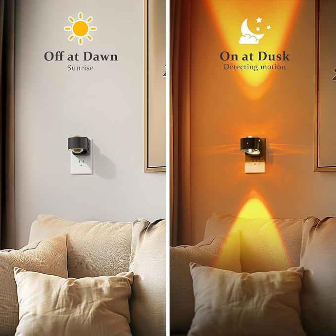 JandCase Night Lights Plug into Wall,10-Colored Changing Night Light for Kids, 2 Pack 180° Rotatable Plug RGB LED Nightlight with Dusk to Dawn Sensor for Halloween Decoration, Children Room,Party
