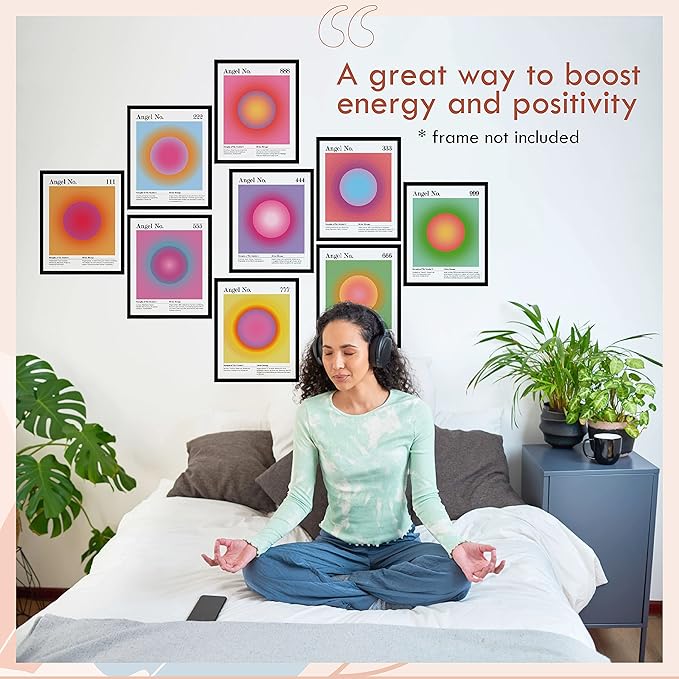 97 Decor Angel Number Poster - Aura Poster Aesthetic, Spiritual Posters, Gradient Angel Numbers Print, Pink Aura Balance Energy Pictures, Colorful Aura Wall Art for Bedroom (8x10 UNFRAMED)