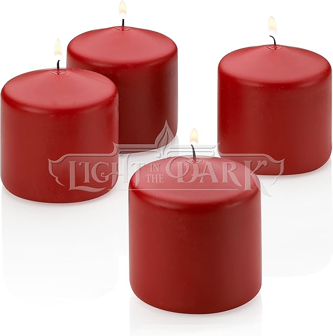 Light In The Dark 4 Red Apple Cinnamon Scented Pillar Candle 3 Inch Tall X 3 Inch Wide