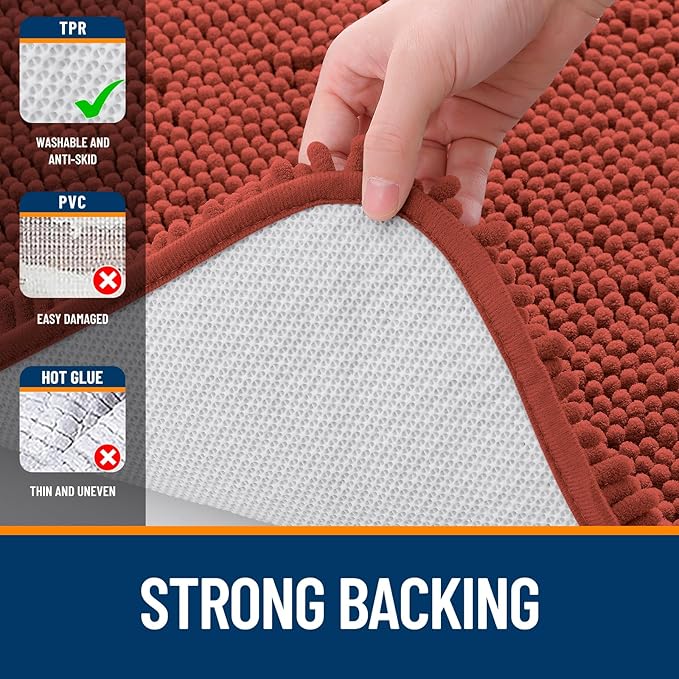 OLANLY Large Bathroom Rugs 45x27, Soft Absorbent Chenille Bath Rugs, Rubber Backing Quick Dry, Machine Washable Bath Mats for Bathroom Floor, Tub and Shower, Home Decor Accessories, Rustic Terracotta