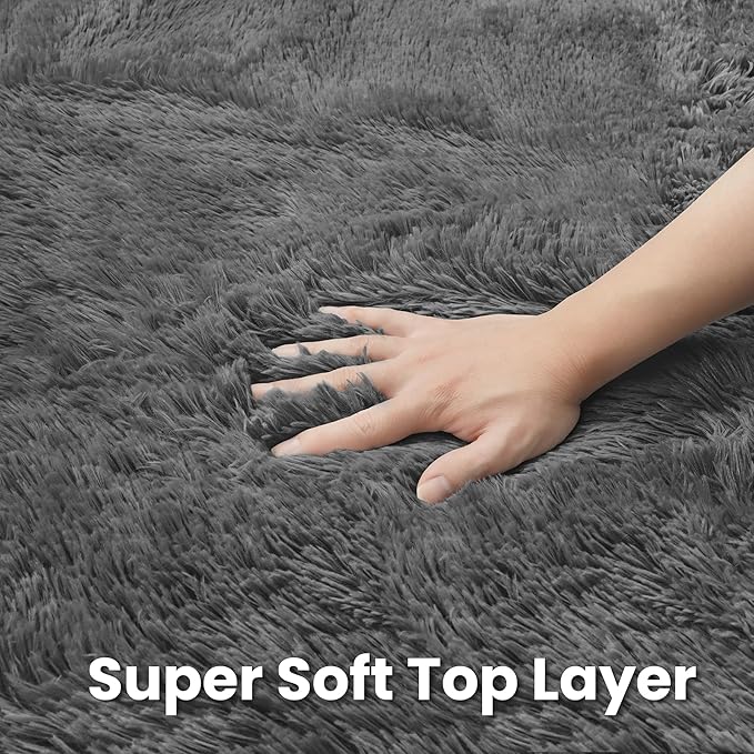 Dark Gray Round Fluffy Rug 5ft Plush Fuzzy Shaggy Carpet,Soft Rugs for Living Room for Nursery,Preppy Dorm,Classroom,Playroom,Teen,Baby Home Decor (Dark Gray 5"x5")