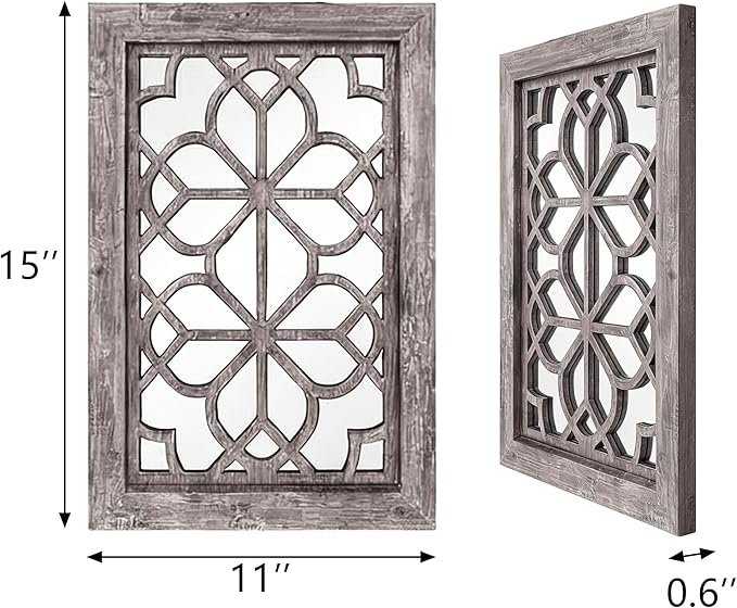 Set of 2 11x15 Inch Rectangular Shatterproof Brown Decorative Wall Mirrors, Boho Farmhouse Rustic Vintage Accent Mirrors for Living Room Bedroom Entryway & Home Decor