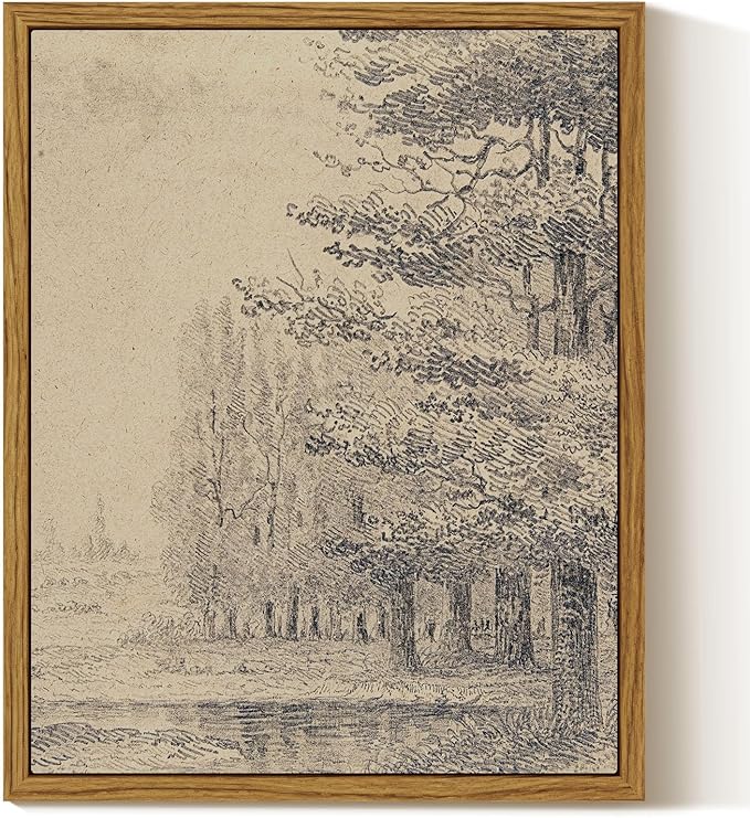 InSimSea Framed Canvas Wall Art, Vintage Sketch Landscape Painting, Rustic Nature Scenery Decor for Living Room Shelf Hallway,10x8in, Beige Tones