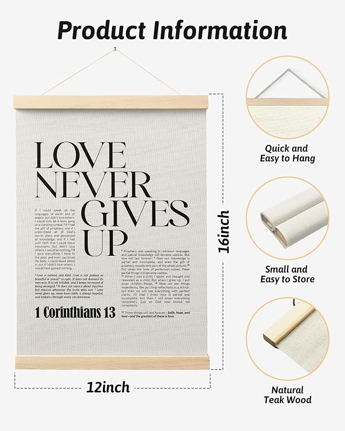 FGFK Christian 1 Corinthians 13 Wall Art Poster Hanger Frame, Bible Verses Wall decor, Black and White Religious Scripture Canvas Prints Framed Wall Decor for Home Office Church, 12x16 Inch