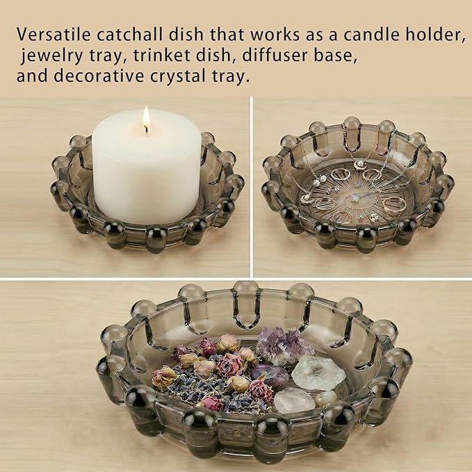 Bubble Smoky Glass Candle Holder – Modern Anthropologie-Inspired Decor Dish for Small Candles & Diffusers | Stylish Tabletop Accent for Home Bar & Cozy Living Spaces (1, Smoky Color)