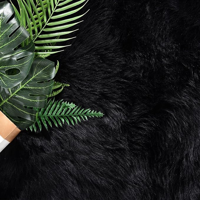 Latepis Black Faux Fur 8'10"x11'10" Area Rug, Soft Plush Faux Fur Sheepskin Rugs for Living Room, Washable Fluffy Fuzzy Rug for Bedroom and Living Room, Luxury Room Decor, Rectangle