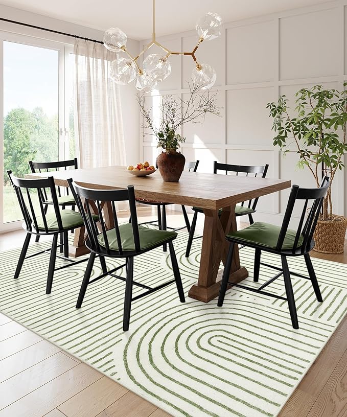 Lahome Abstract 10x14 Area Rugs for Living Room Bedroom, Soft Large Washable Rugs, Ultra-Thin Non-Slip Modern Dining Room Rug Non-Shedding Accent Carpet for Office Darrell, Green