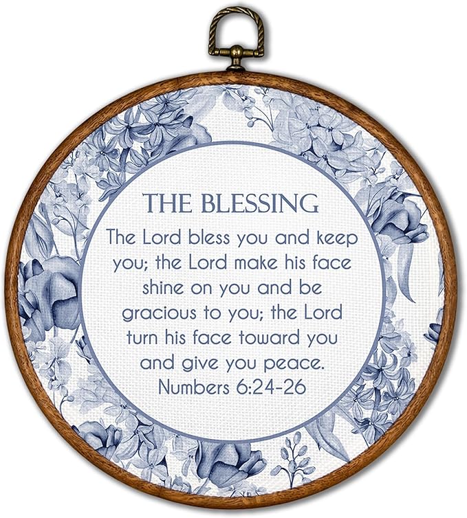 KSDUT Christian Flower Wall Decor Art - Blue Trendy Retro Wall Art Canvas Frame Hanging Prints, Bible Verse Preppy Round Wall Art Decor for Grandmillennial Home Bedroom Decorations 10"x10"