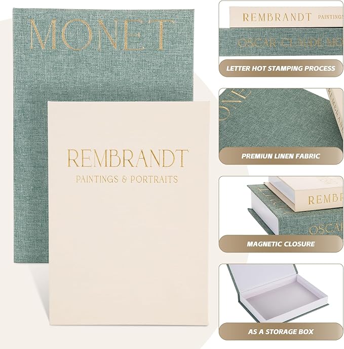 Decorative Books Set of 2, Beautiful Linen Book Boxes Decor Coffee Table Bookshelf or Mantle, Aesthetic Fake Books for Modern Home Decoration, Keepsake Photo Storage Box