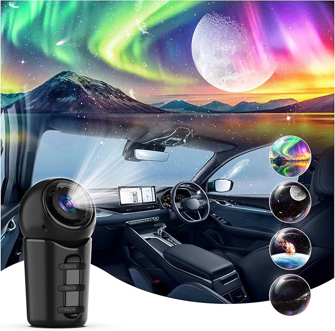 Galaxy Projector for Car,4 in 1 Portable Car Roof Star Projector,360° Rotating Galaxy Light Projector with Adjustable Knob for Car,Gifts,Room Decor