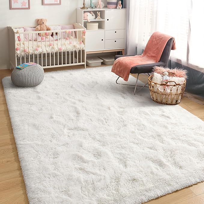 BENRON White Fluffy Rugs for Living Room 4x6, Soft Cream Area Rug for Kids Children Girls Bedroom Nursery, Washable Indoor Floor Carpets