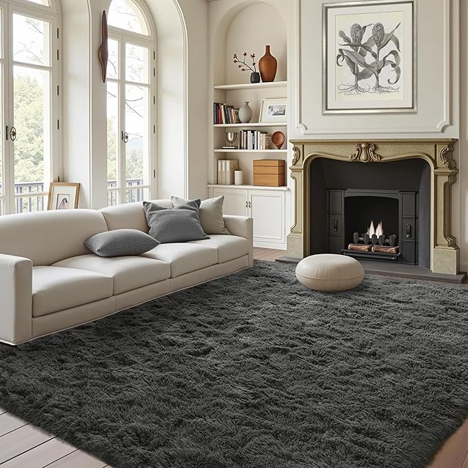 FinRèc Soft Grey Rugs for Bedroom Living Room, 4x6 Feet Fuzzy Shaggy Area Rug, Non-Slip Fluffy Furry Shag Rug for Nursery Kids Room Dorm Room Home Decor, Indoor Plush Floor Carpet