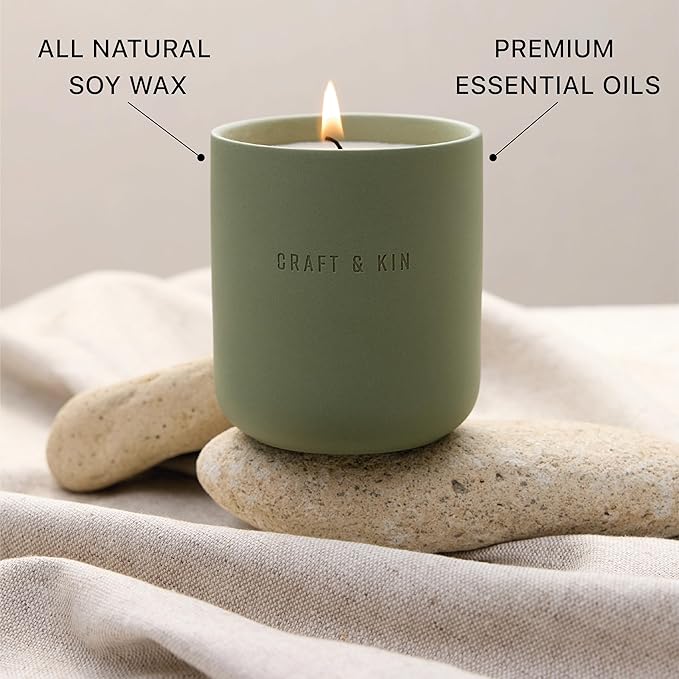 Craft & Kin Scented Candles - White Birch & Cedar | 10oz Soy Blend with Cotton Wick | Long-Lasting Holiday Candles, 40-Hour Burn | Ceramic Jar, Perfect & Winter Home Scent