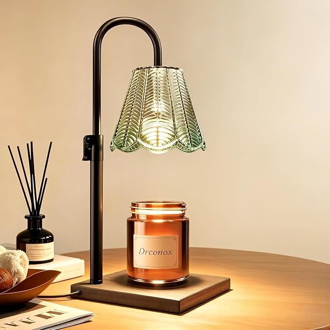 Candle Warmer Lamp with Timer Dimmable, Adjustable Height Wax Melt Warmer for Jar Candles, Birthday Gifts for Women, House Warming Gifts New Home Decor with 2 Bulbs, Green