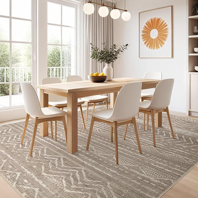 Nakagishi 10x14 Area Rugs Living Room: Washable Boho Large Neutral Modern Soft Stain Resistant Farmhouse Indoor Floor Rug Non-Slip Carpet for Bedroom Nursery Playroom Office Dining Room- Dark Brown