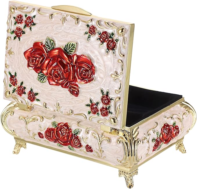 Hipiwe Metal Decorative Jewelry Box Vintage Treasure Chest Case Ornate Trinket Organizer Earrings Necklace Bracelet Storage Box Ring Holder Keepsake Box for Women