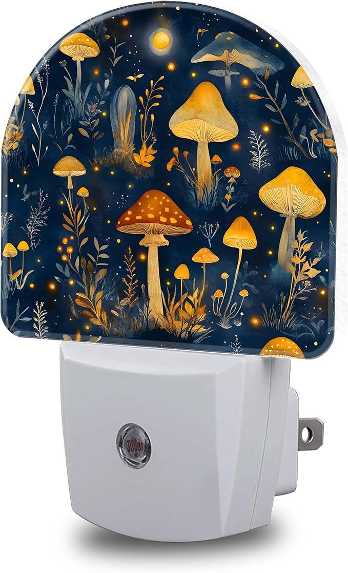 Night Lights Plug into Wall Mystical Mushroom Forest Night Light Dusk to Dawn Smart Sensor Decorative Round Led Lamp for Bedroom Kitchen Hallway Nightlight for Women Men