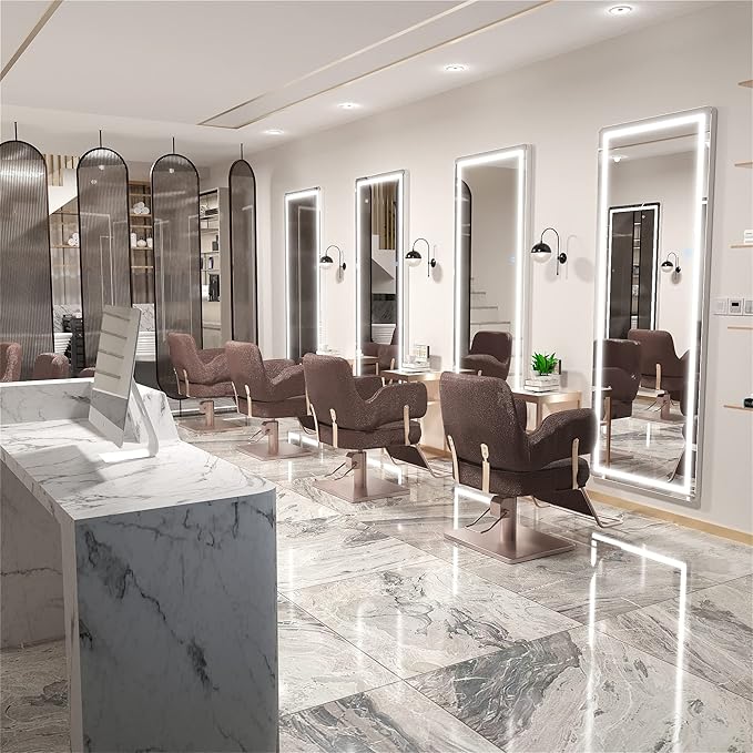 Hasipu Full Length Mirror with Lights, 61" x 22" LED Floor, Full Body Dressing Standing, Hanging Mounted Mirror, Round White