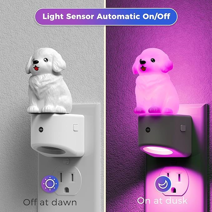 L LOHAS LED Night Light for Kids,3D Cute Puppy Night Lights,Golden Retriever with Dusk to Dawn Sensor, RGB+Soft White 3000K,Dog Night Light,Birthday Gift Nightlight for Kids, Room Decor,2Pack