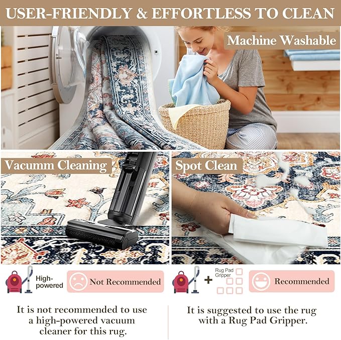 CAPALOCA Machine Washable Rugs Nursery Rug 6ft Area Rugs for Living Room Non Slip Low Pile Water Repellent Soft Print Pattern for Bedroom Indoor Decor Rug Bluebeige