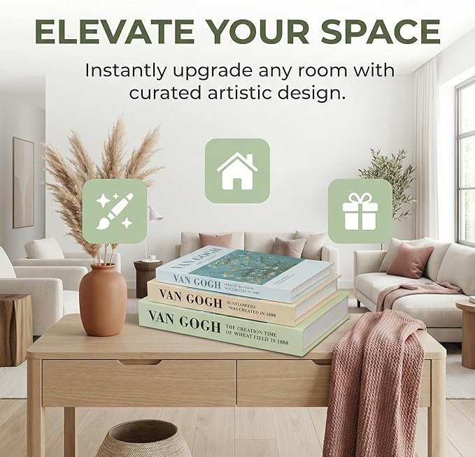 Van Gogh Art Decorative Books - Coffee Table Decor - Decorative Book for Home Decor-Faux/Fake Books for Decoration Minimalist Book Box for Coffee Table,Bookshelf, Living Room,TV Stand