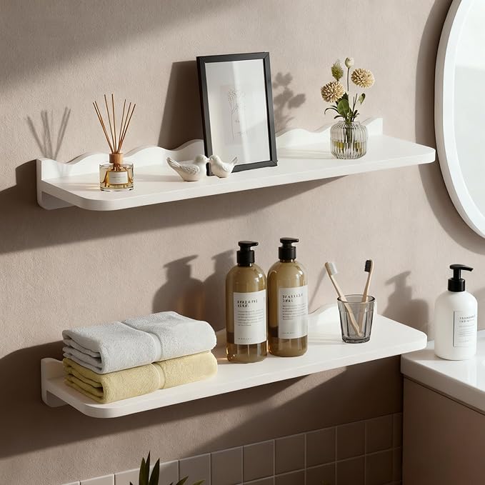 SUMGAR White Floating Shelves for Wall Shelving Decorative Dispaly Wall Shelf Unit, for Bathroom Bedroom Living Room Modern 24 Inch Organizer Storage Shelf for Picture Plant Set of 2