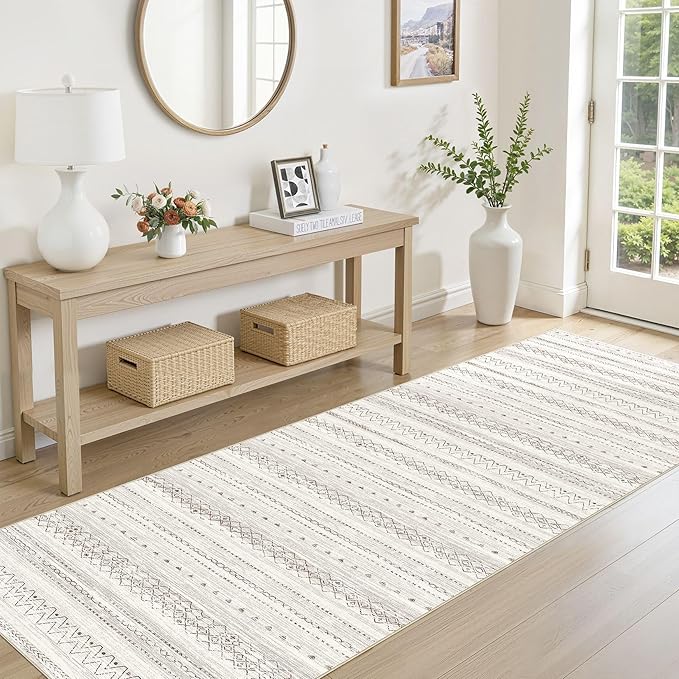 cotiled Hallway 2.6x10 Runner Rugs: Washable Boho Rugs with Non Slip Backing Large Soft Indoor Stain Resistant Carpet for Living Room Bedroom Farmhouse Dining Room Lightweight Home Decor Brown