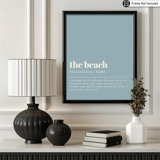 Poster Master Typography Poster - Dictionary Print - Beach Definition, Home of Peace and Calm, Sanctuary, Waves, Soul, Relax - Gift for Family, Friend - Wall Decor for Home, 18x24 Unframed Wall Art