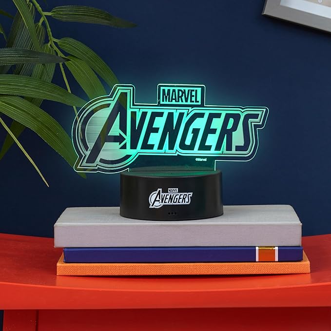 Get Trend Marvel Avengers 3D Illusion Night Light for Kids, 16 Colors, 4 Lighting Modes, Dimmable, Dual Powered LED Desk Lamp with Remote Control, Bedroom Decor, Gifts for Boys, Girls (Multi Avengers)