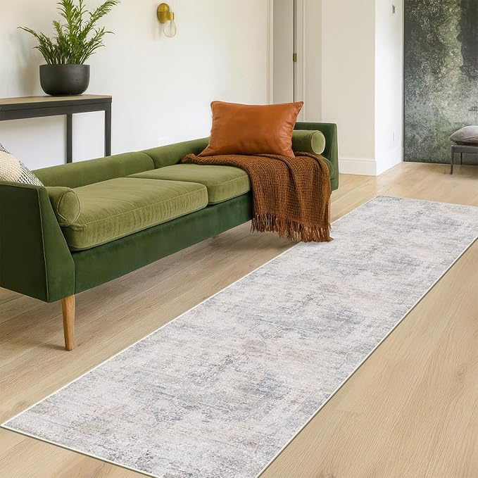 Hazo Haus Non Slip 10ft Long Hallway Runner Rug - Blue and Gray 2 x 10 Runner Rug, Washable & Waterproof 2x10 Kitchen Floor Mat - Modern Abstract Design Décor
