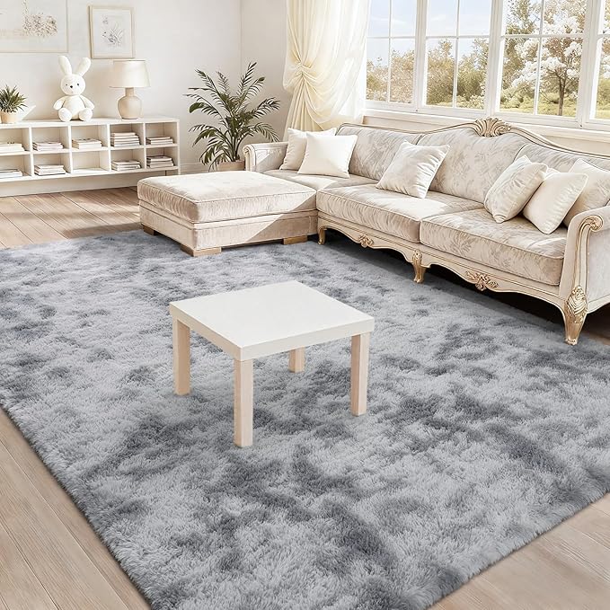 BENRON Fluffy Tie-dye Grey Rugs for Living Room Bedroom 4x6, Soft Plush Fuzzy Shaggy Rugs for Kids Girls Boys Room Decor, Washable Indoor Floor Carpets