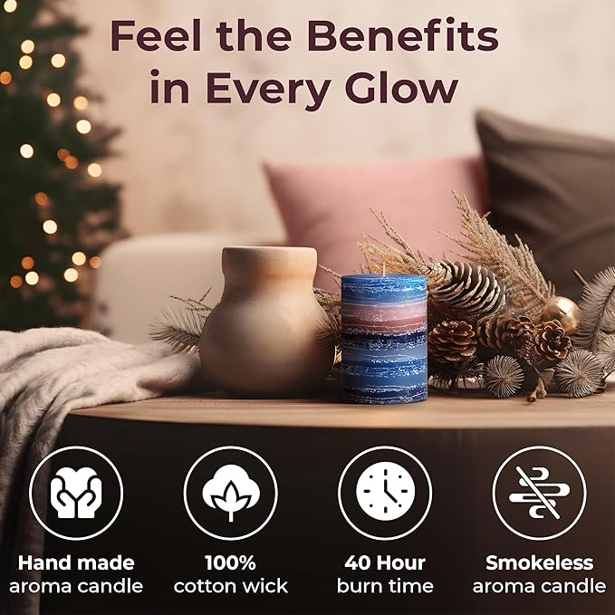 CraftyCrocodile Decorative Scented Pillar Candle - Handcrafted Navy Blue Candles with Cotton Wick, Smokeless for Spa, Aromatherapy, Home, Wedding - 40 Hour Burn Time - 3" W x 4" H