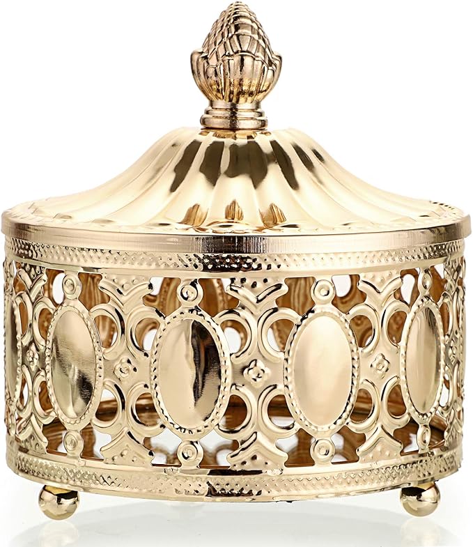 Hipiwe hollow out Metal Jewelry Box with Lid - Gold Mirrored Jewelry Trinket Organizer Ring Earrings Necklace Home Decor Storage Box, Chest Keepsake Gift Box for Women
