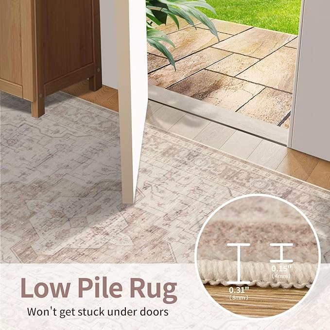 8x10 Washable Area Rug for Living Room & Bedroom, Extra Lager Soft Pink Rugs for Girls Women, Non Slip, Durable Low Pile Carpet, Vintage Carpets for Office, Dining Room, Farmhouse and Kids Room